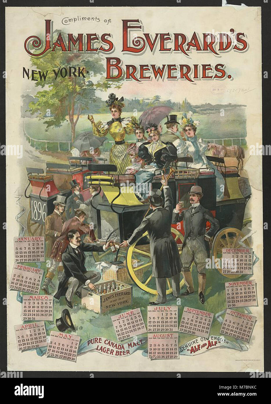 Cette image est associée aux brasseries de James Everard à New York, représentant un moment dans l'histoire de la brasserie, avec éventuellement du contenu publicitaire ou promotionnel de la société. Banque D'Images