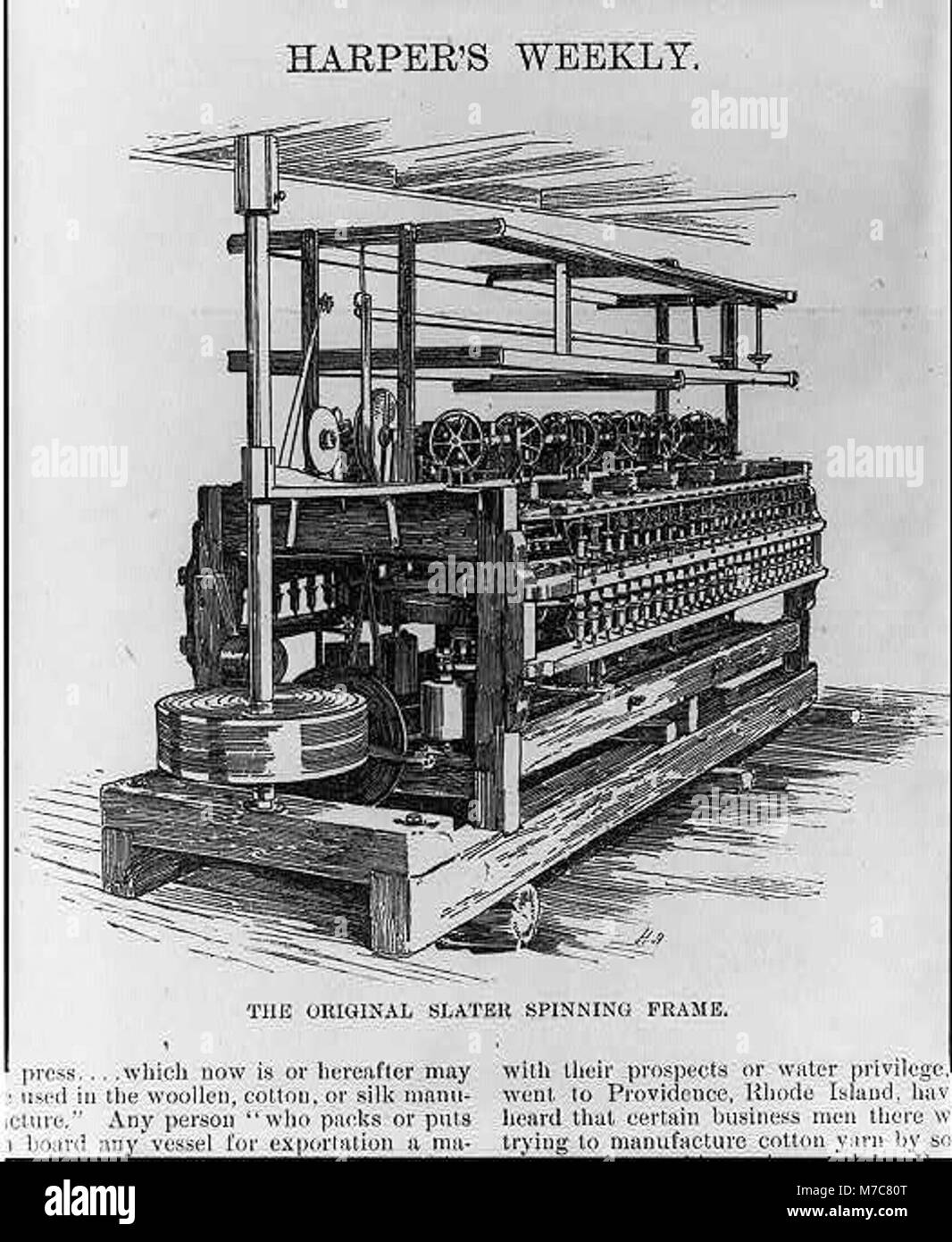 Une photographie du métier à filer Slater original, une invention importante dans la révolution industrielle, conservée dans la collection de la Bibliothèque du Congrès, présentant les premières machines textiles. Banque D'Images Une photographie du métier à filer Slater original, une invention importante dans la révolution industrielle, conservée dans la collection de la Bibliothèque du Congrès, présentant les premières machines textiles. Banque D'Images