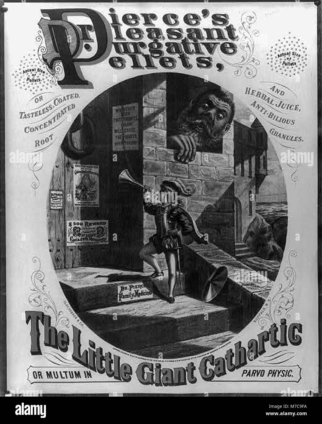 Publicité pour les pastilles purgatives agréables de Dr Pierse, un médicament de la fin du XIXe siècle favorisant la santé digestive et le bien-être. Banque D'Images