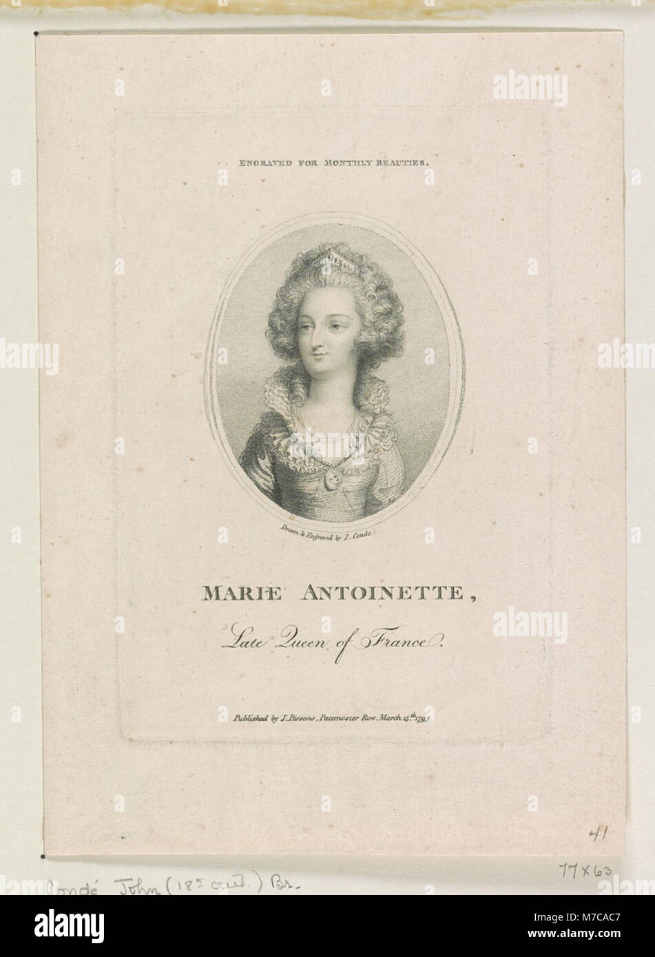 Marie Antoinette, reine de France - dessiné et gravé par J. Conde. Rcac2012647316 Banque D'Images