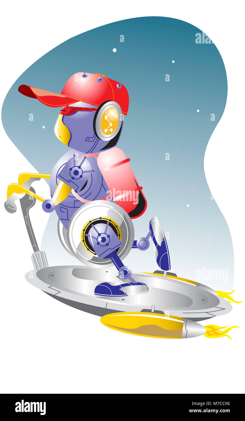 Équitation Robot une soucoupe volante Banque D'Images