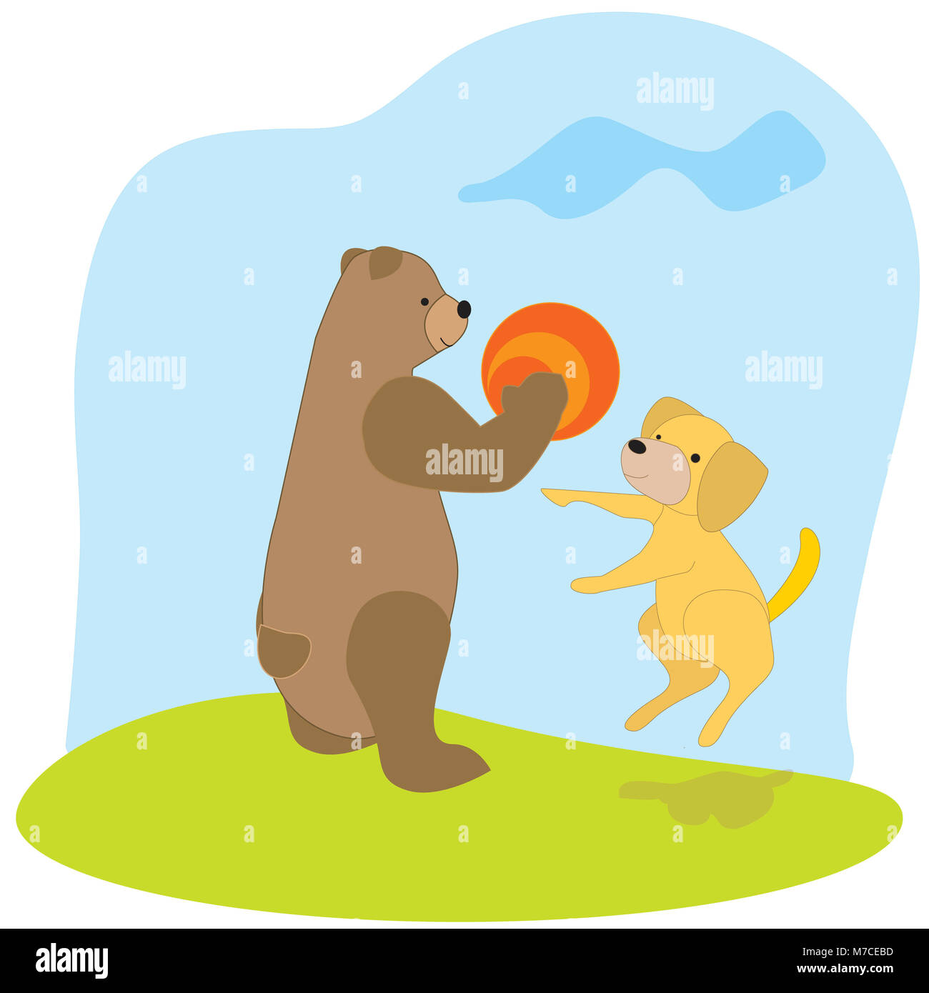Ours et un chien jouant avec une balle Banque D'Images