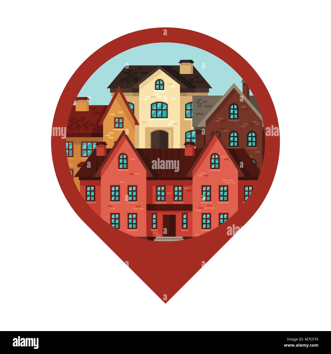 La conception d'arrière-plan de ville avec des chalets et maisons Illustration de Vecteur