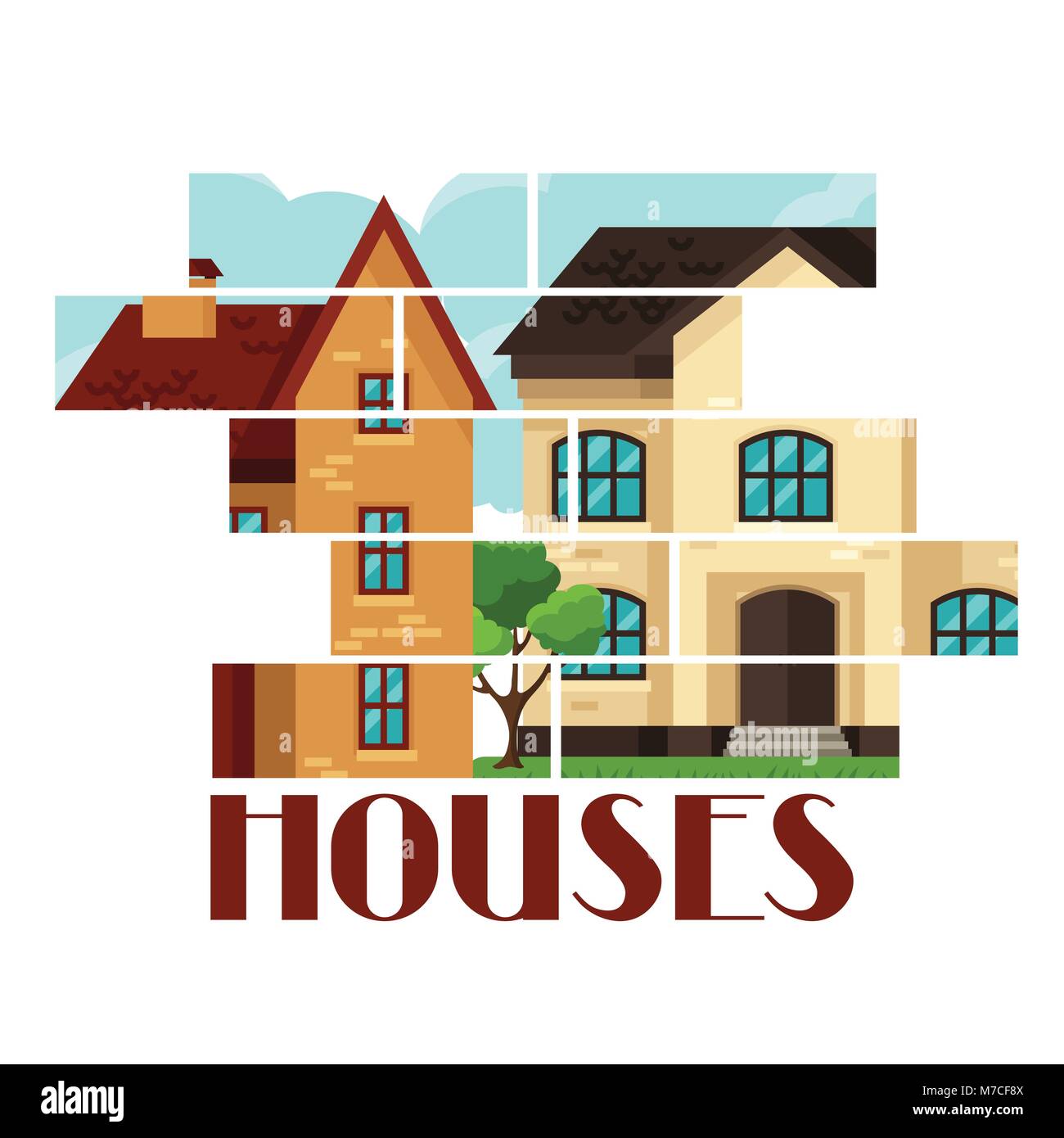 La conception d'arrière-plan de ville avec des chalets et maisons Illustration de Vecteur