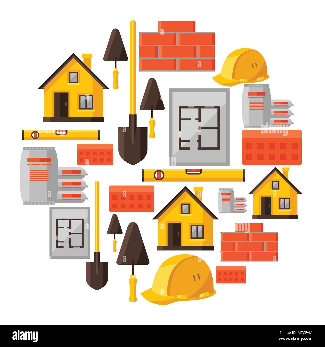 Contexte industriel design avec des objets de construction de logements Illustration de Vecteur