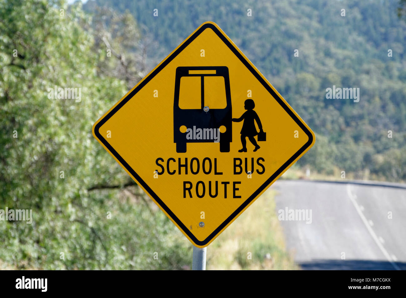 Route d'autobus scolaire Pays Australie road sign, New South Wales, Australie. Banque D'Images