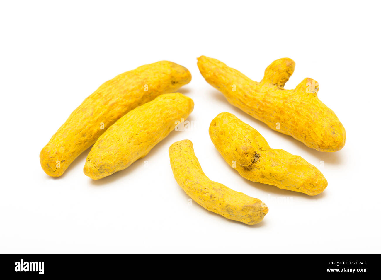 Le curcuma séché-racine Curcuma longa, acheté dans un magasin au Royaume-Uni et photographié dans un studio. England UK GO Banque D'Images