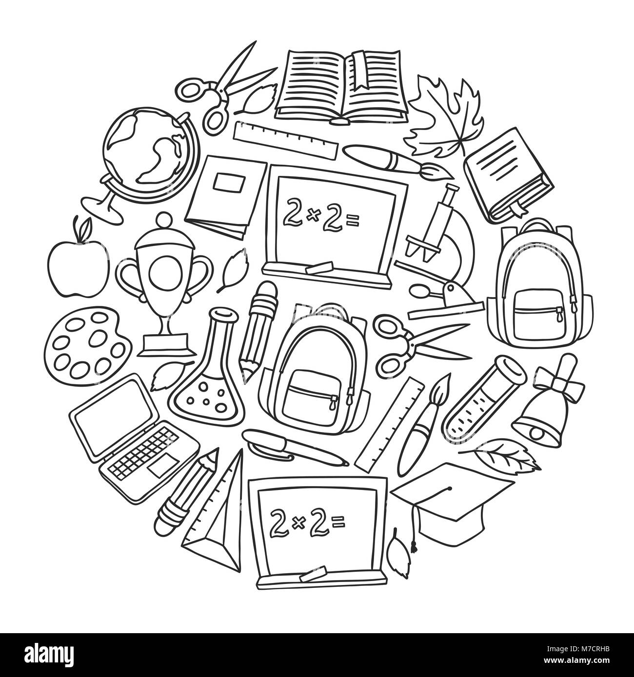 Arrière-plan de l'école avec à la main des icônes sur tableau Illustration de Vecteur