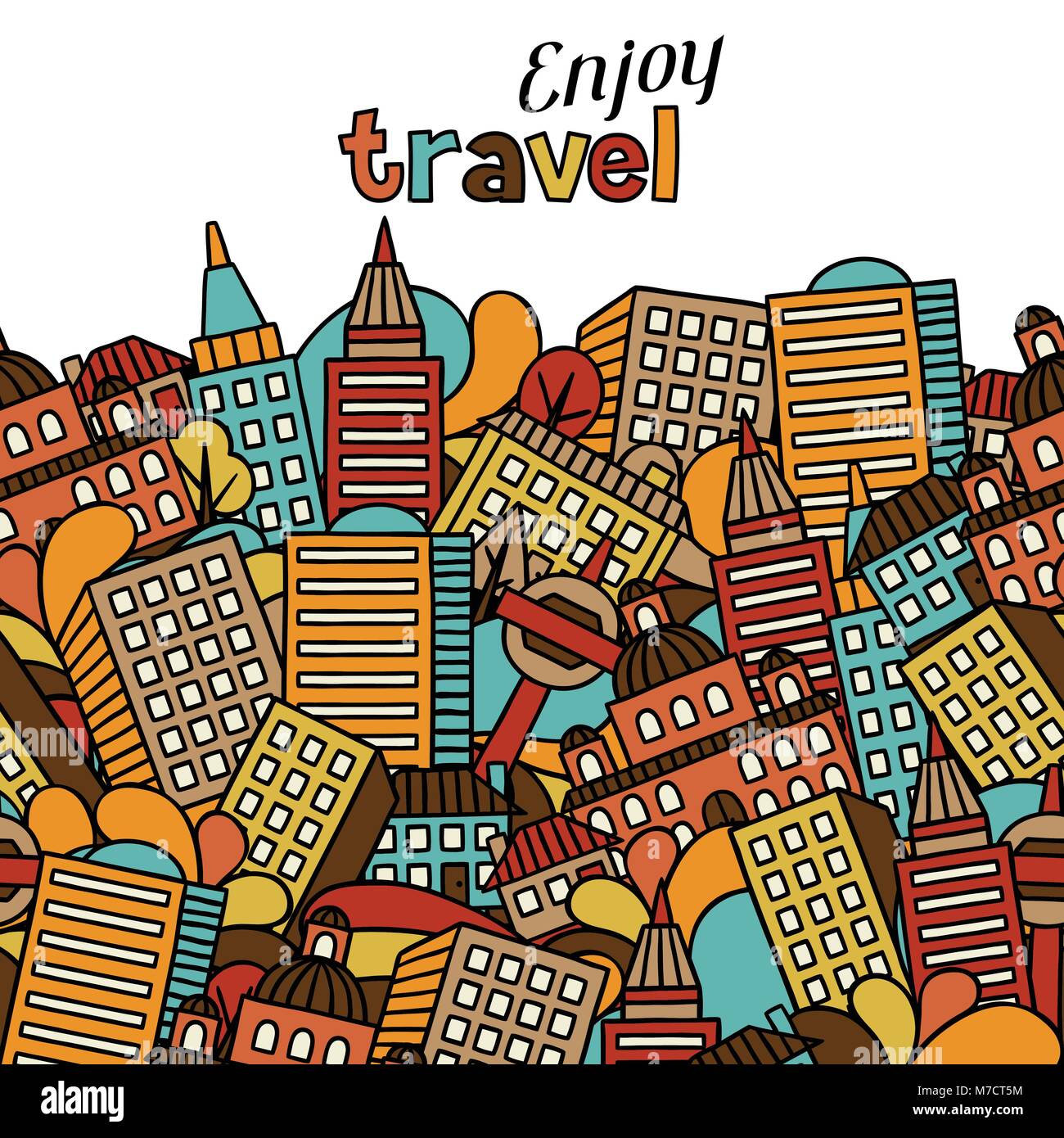 Avec motif transparent ville maisons dessinés à la main, Illustration de Vecteur