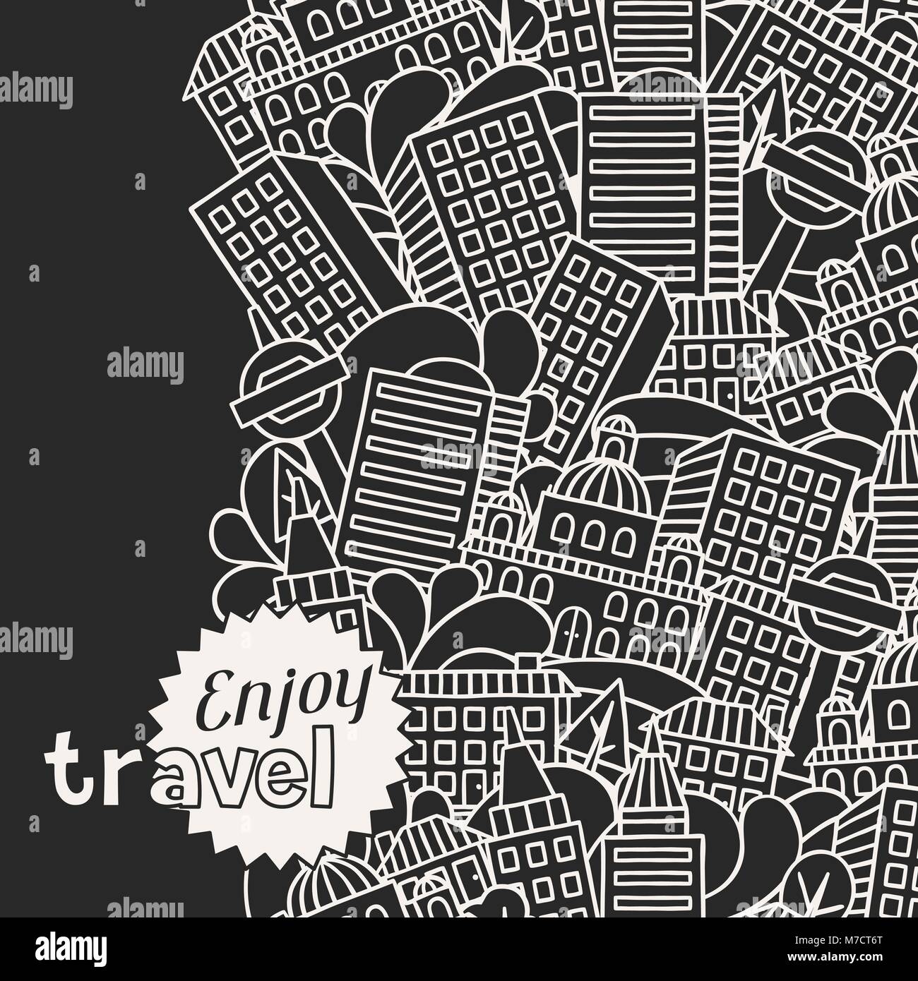 Avec motif transparent ville maisons dessinés à la main, Illustration de Vecteur