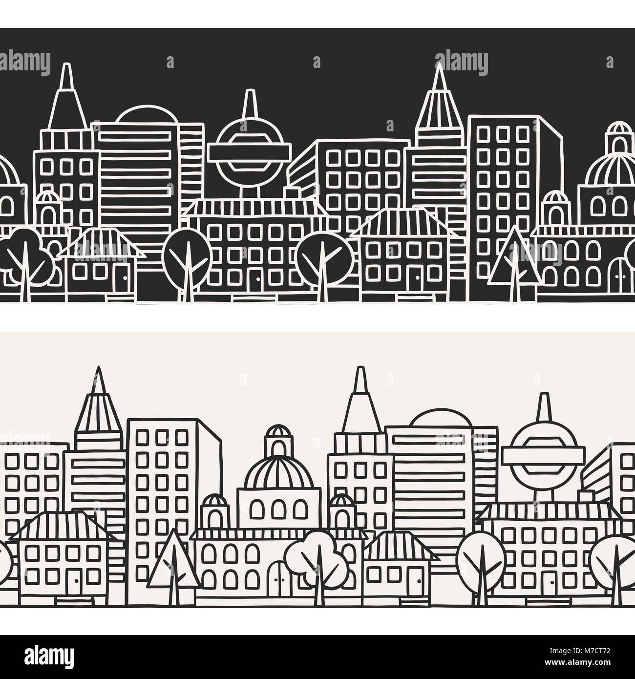 Avec motif transparent ville maisons dessinés à la main, Illustration de Vecteur