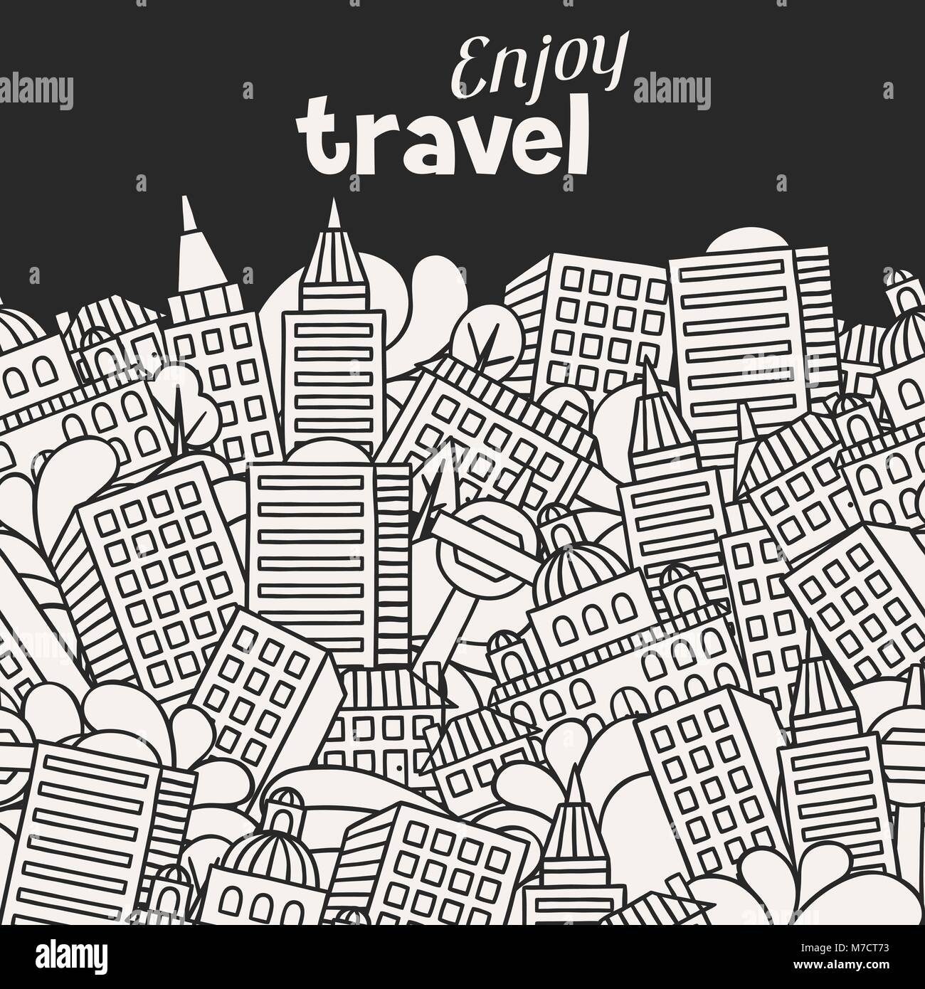 Avec motif transparent ville maisons dessinés à la main, Illustration de Vecteur