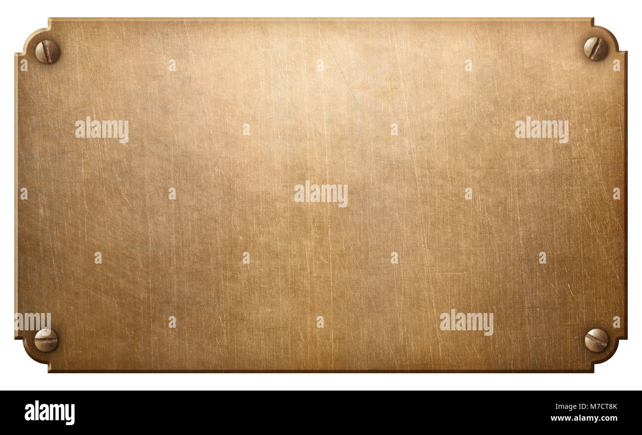 Vieux bronze ou cuivre plaque de métal à l'aide de rivets isolated on white Banque D'Images