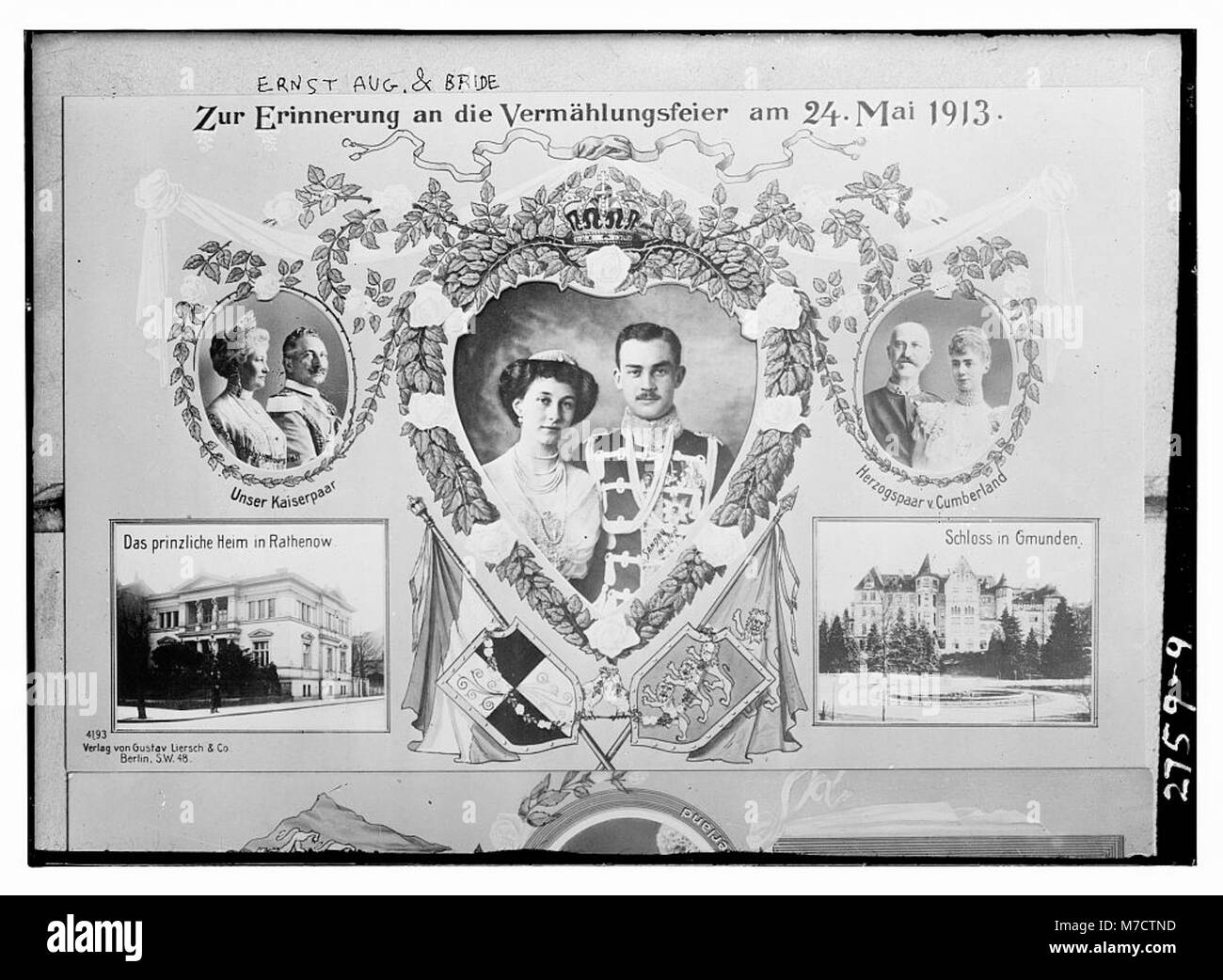 Portrait de mariage d'Ernst August et de son épouse, capturant un moment formel de leur cérémonie, reflétant les traditions culturelles et sociales de l'époque. Banque D'Images