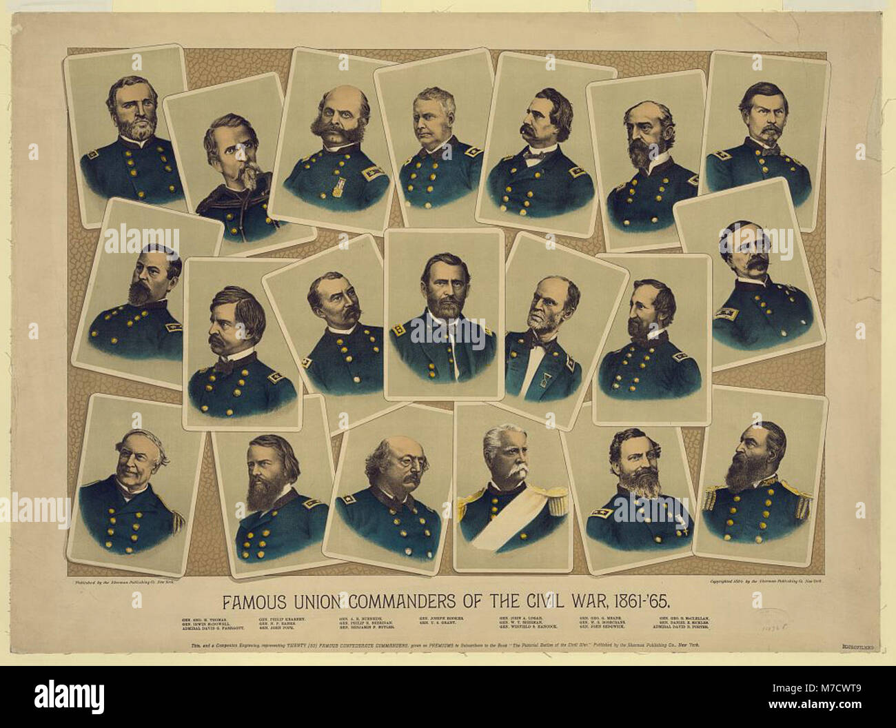 Une collection de portraits représentant d'éminents commandants de l'Union pendant la guerre de Sécession (1861-1865). Ces personnes ont joué un rôle clé dans la stratégie militaire et les victoires de l'Union. Banque D'Images