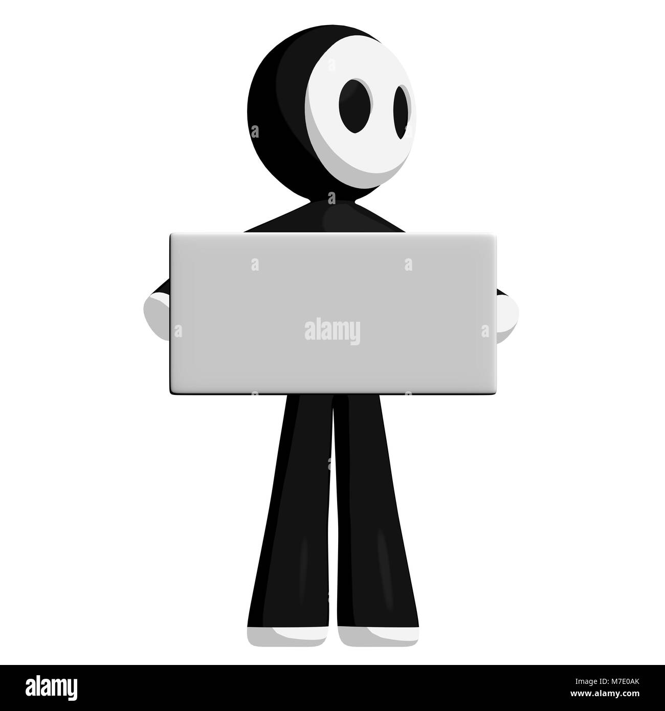 Mascotte personnage tenant à la bannière à sa gauche. Banque D'Images