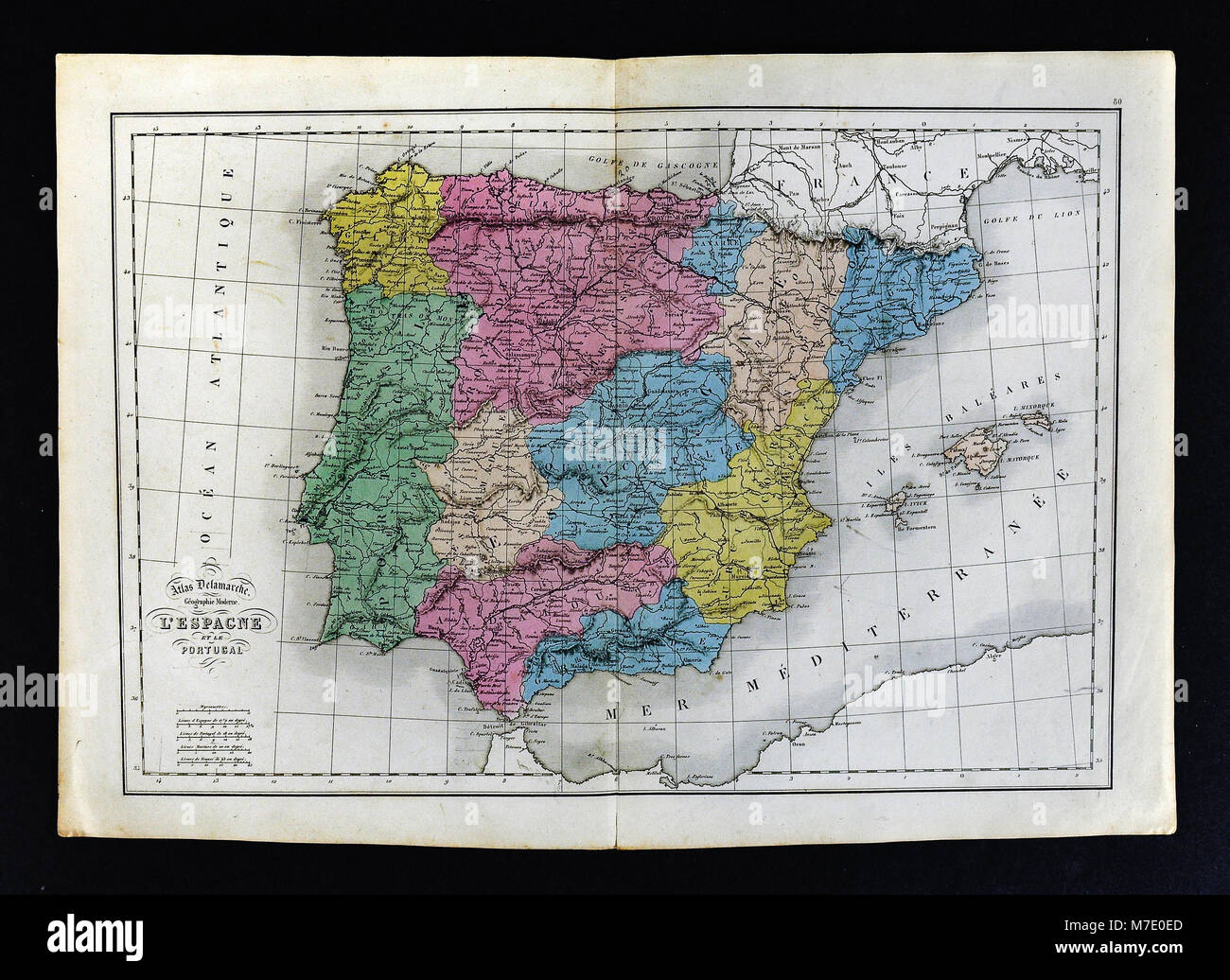 Delamarche 1858 Carte de l'Espagne & Portugal Banque D'Images