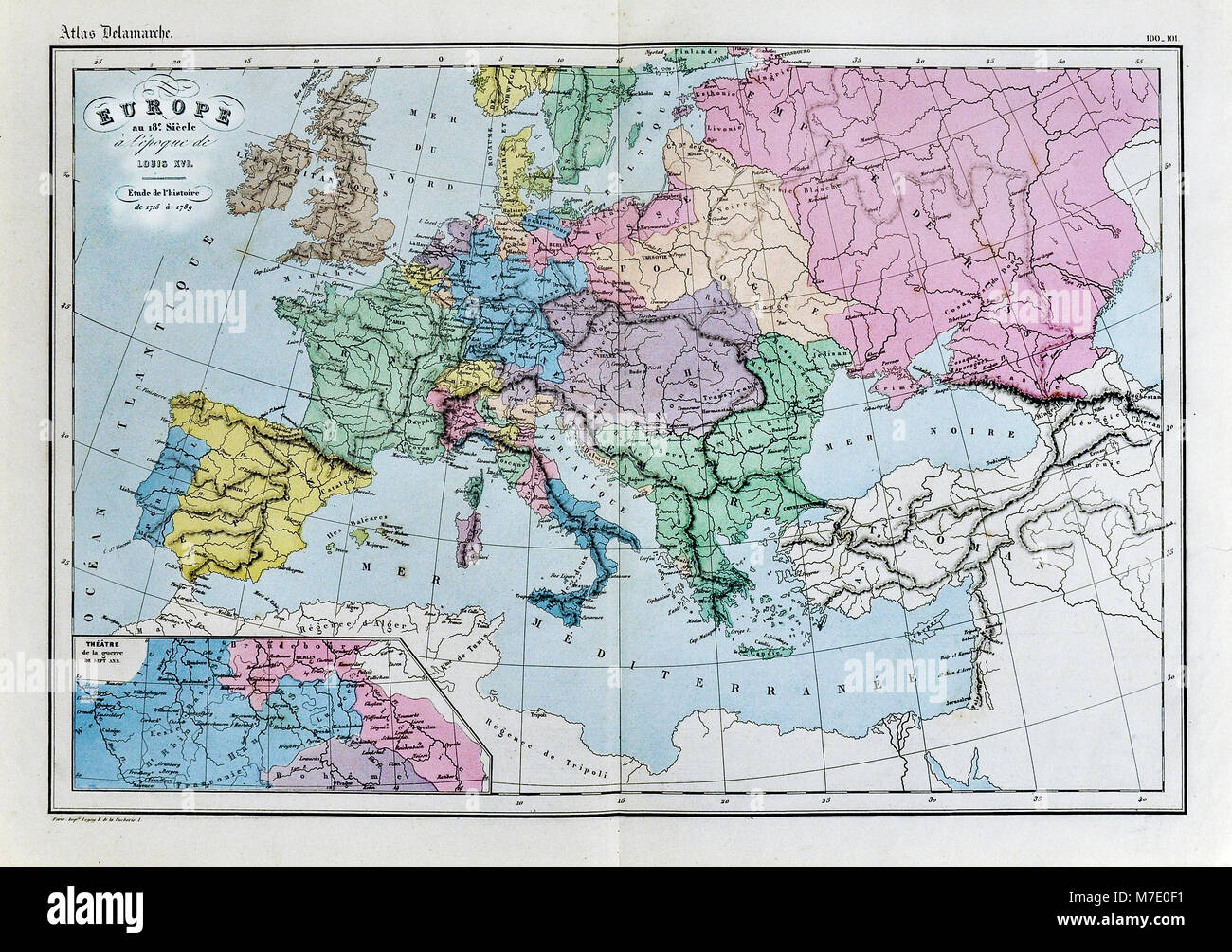 Delamarche 1858 Carte historique de l'Europe au xviiie siècle à l'époque de Louis XVI de France Banque D'Images