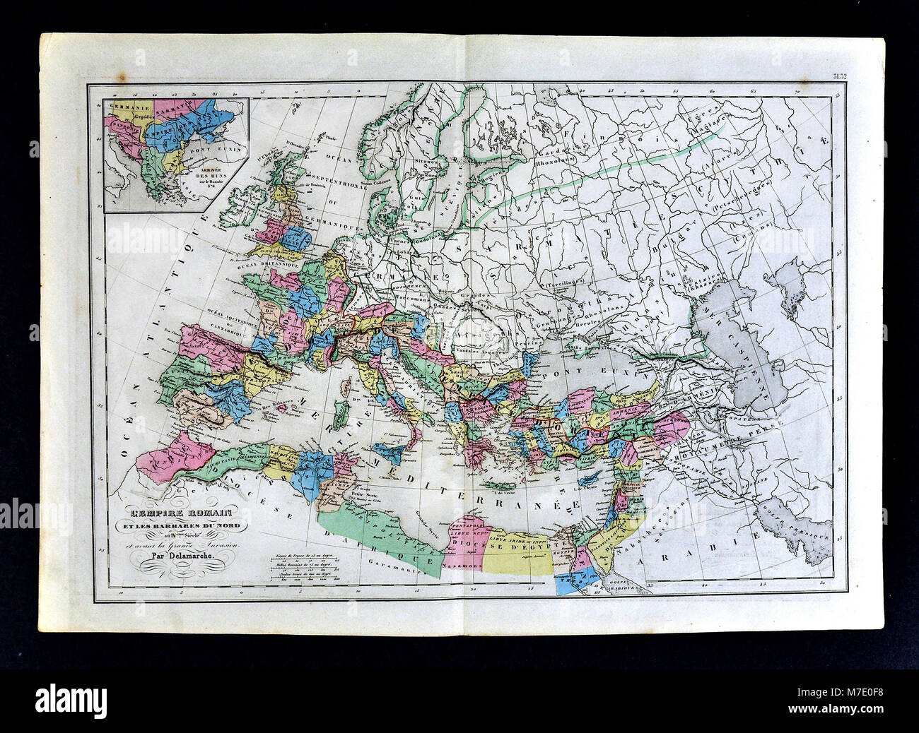 Delamarche 1858 Carte historique de l'Europe montrant l'Empire romain au 4ème siècle avant l'invasion barbare Banque D'Images