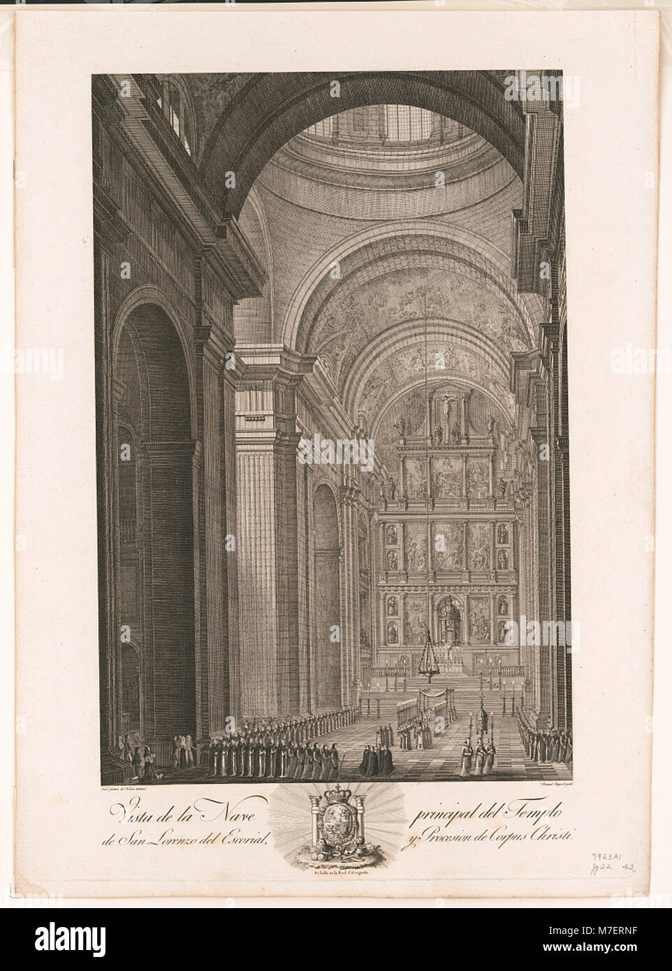 Vista de la nef principale del Templo de San Lorenzo del Escorial, y procesion de Corpus Christi RCAC2003673042 Banque D'Images