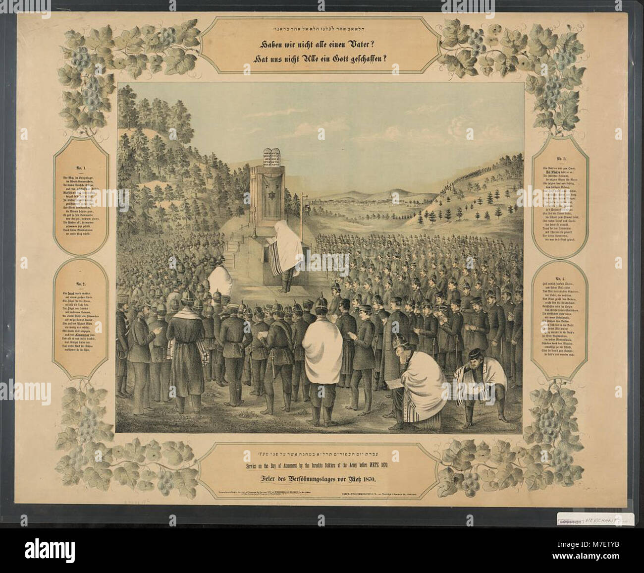 Des soldats israéliens participent à un service le jour des Expiations devant Metz en 1870, démontrant l'intersection du devoir militaire et de l'observance religieuse pendant la guerre franco-prussienne. Banque D'Images