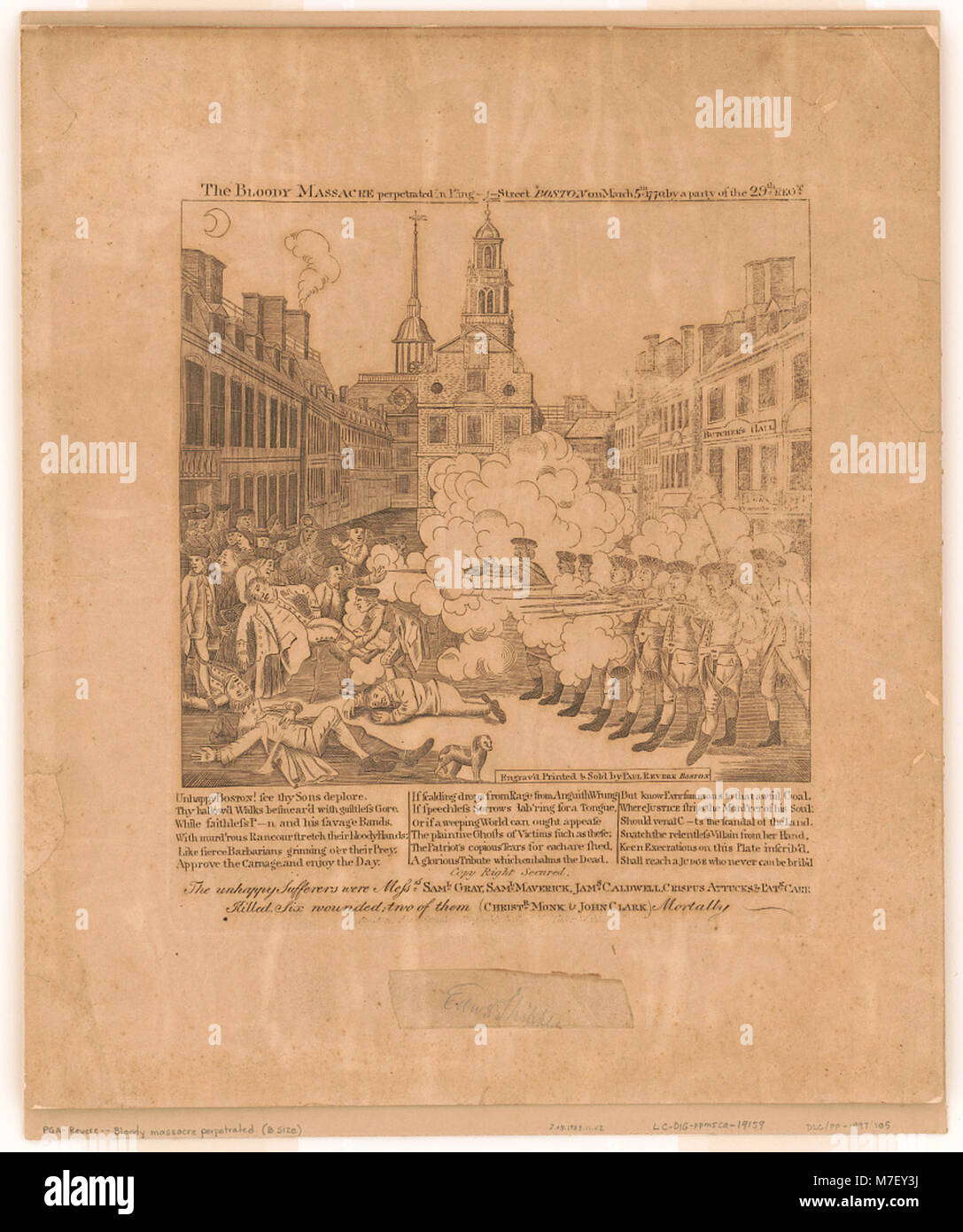 Le massacre sanglant perpétré dans King Street Boston le 5 mars 1770 par une partie de la 29e Regt. - Engrav'd, imprimé et vendu par Paul Revere, Boston. Rcac2008680173 Banque D'Images