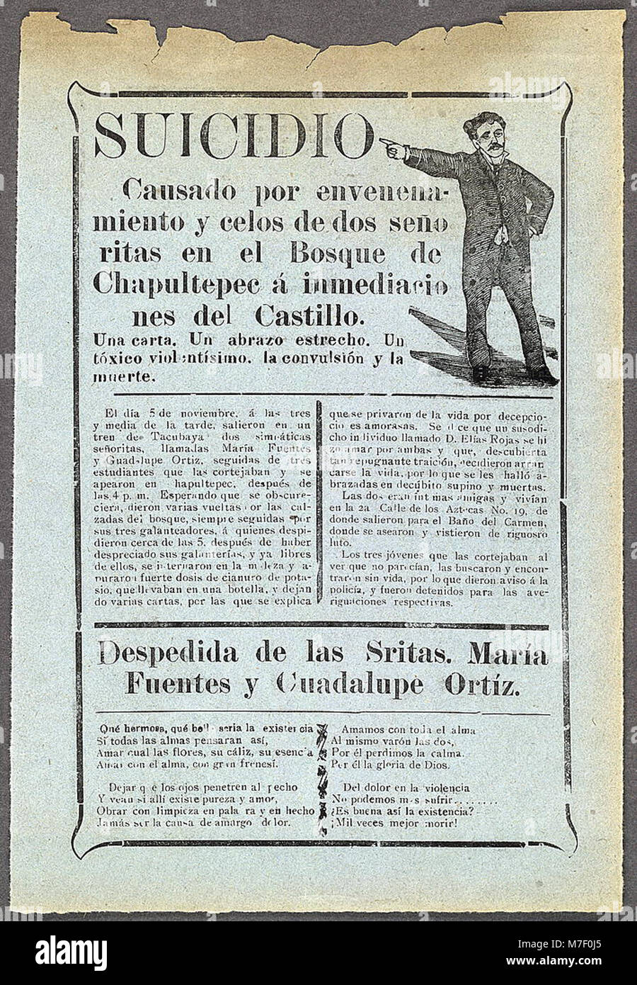 Suicidio causado por empoisonnement y dos de celos señoritas en el Bosque de Chapultepec á inmediacio nes del castillo RCAC99615891 Banque D'Images