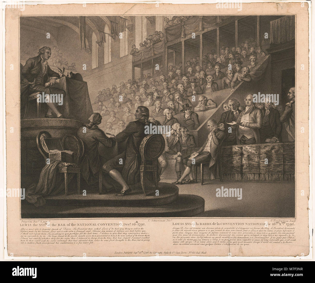 Le roi Louis XVI de France se tient à la barre de la Convention nationale lors de son procès le 26 décembre 1792. Ce moment charnière marque un événement important de la Révolution française, conduisant à son éventuelle exécution. Banque D'Images