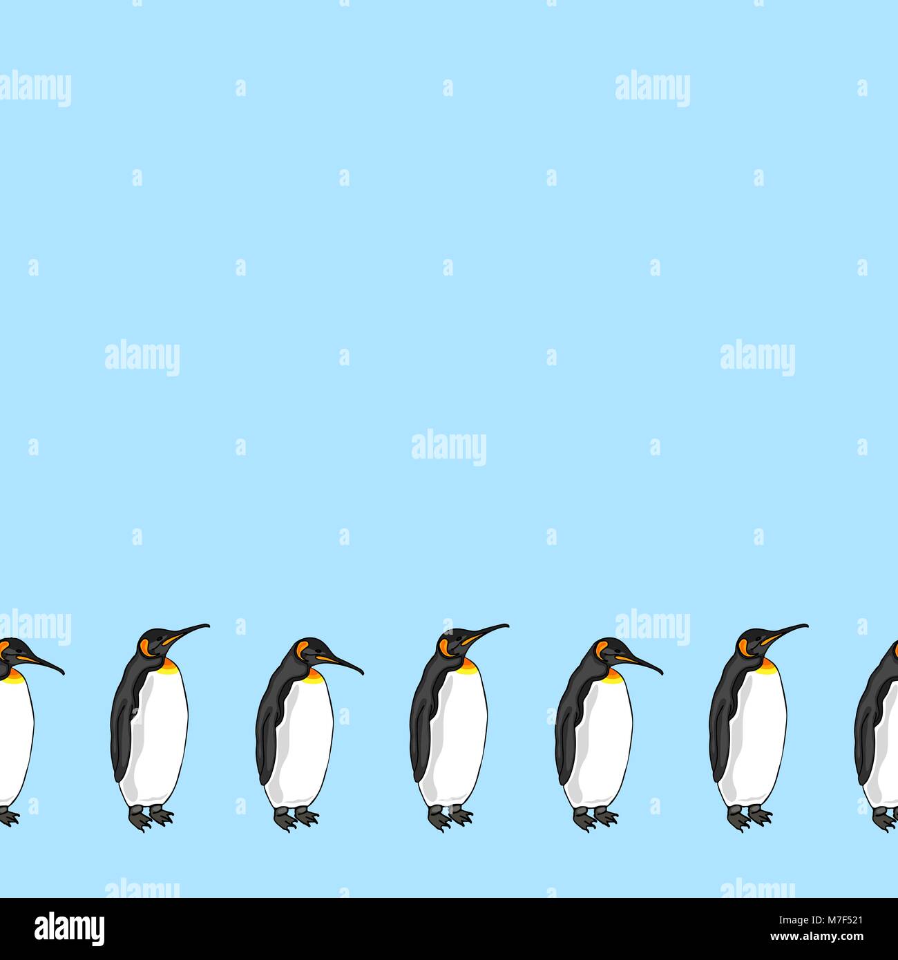 Vector bordure décorative de bird penguin. Manchot Empereur sur fond bleu Illustration de Vecteur