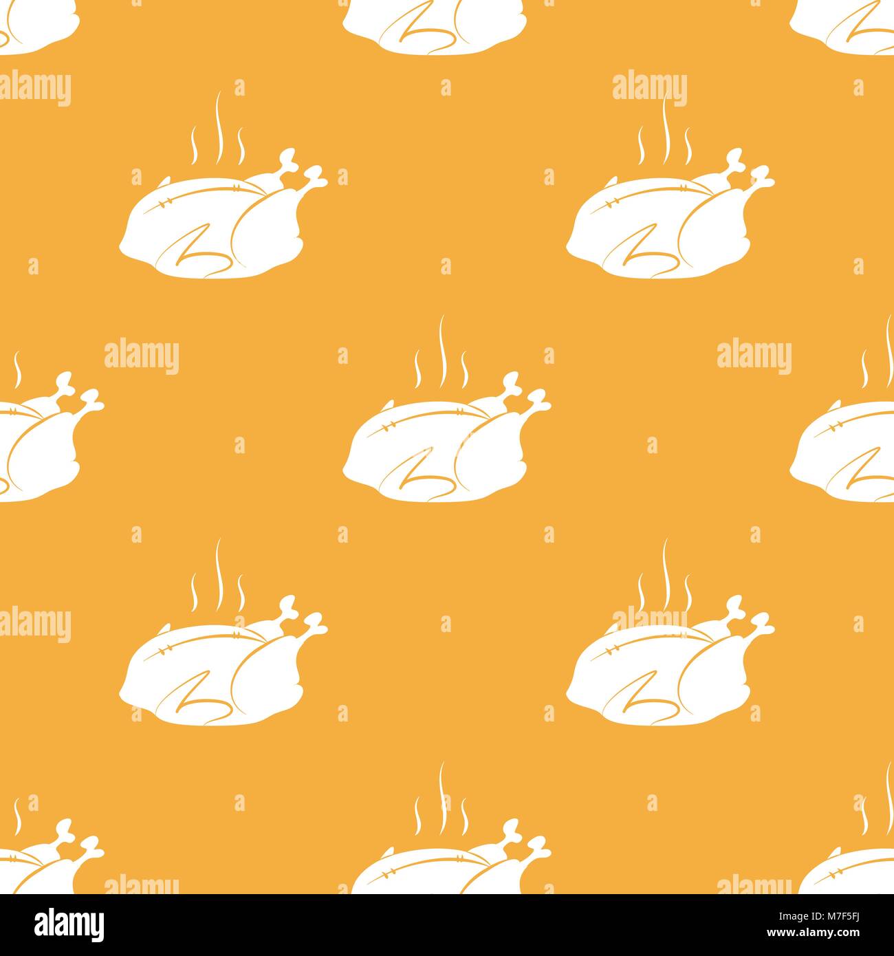 Modèle de vecteur seamless dinde de Thanksgiving chaud sur fond orange. Croquis dessinés à la main, Turquie Illustration de Vecteur