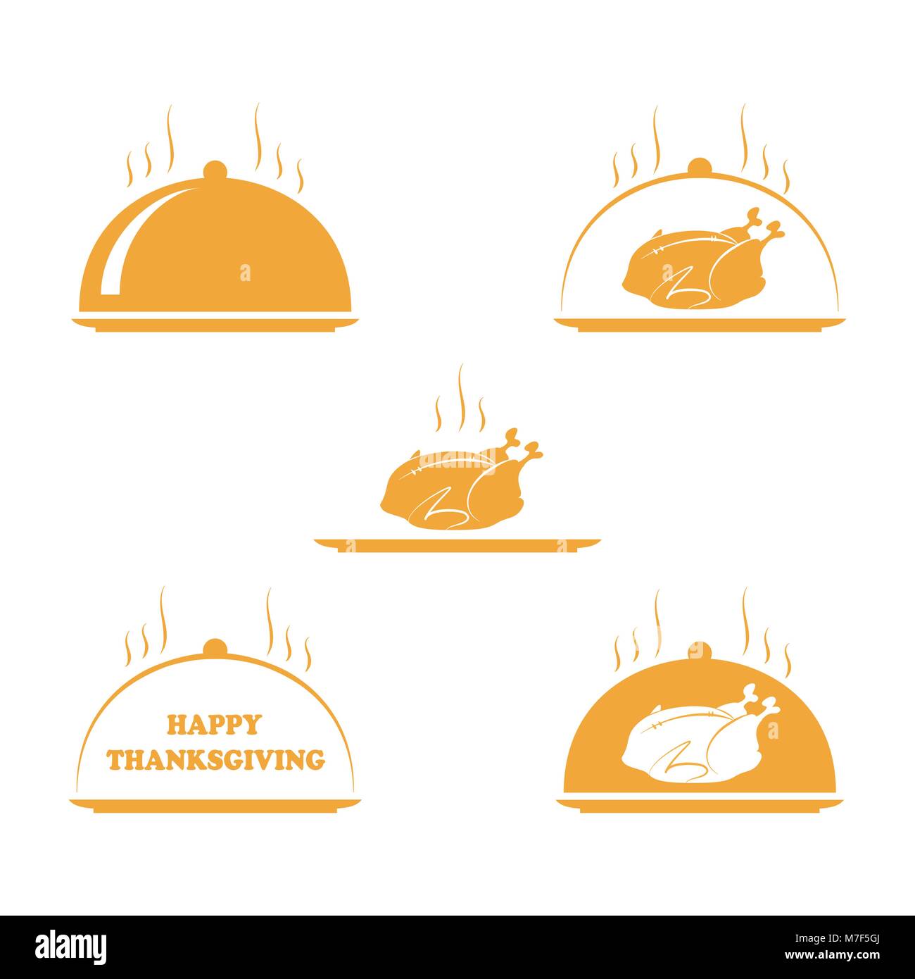 Vector set de dinde de Thanksgiving et joyeux thanksgiving text logo. Concept de restauration ou un dîner délicieux. Poulet rôti Illustration de Vecteur
