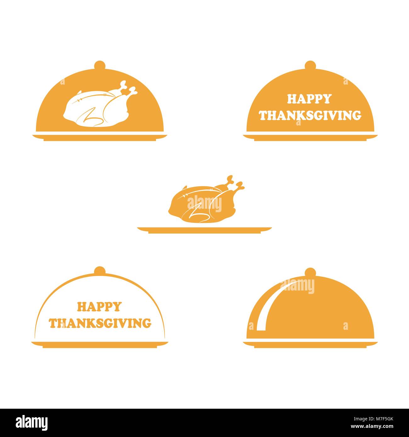 Vector set de dinde de Thanksgiving et joyeux thanksgiving text logo. Concept de restauration ou un dîner délicieux. Poulet rôti Illustration de Vecteur