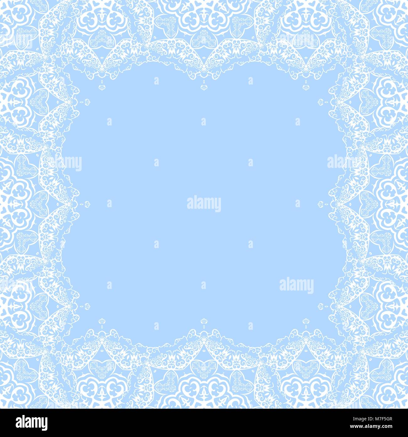 Cadre décoratif de vecteur de flocons blancs sur fond bleu. Carte d'invitation de souhaits pour Noël, Nouvel An Illustration de Vecteur