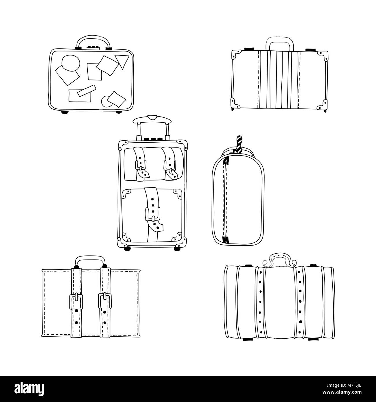 Vector illustration de dessin à la main valises set. Illustration de Vecteur