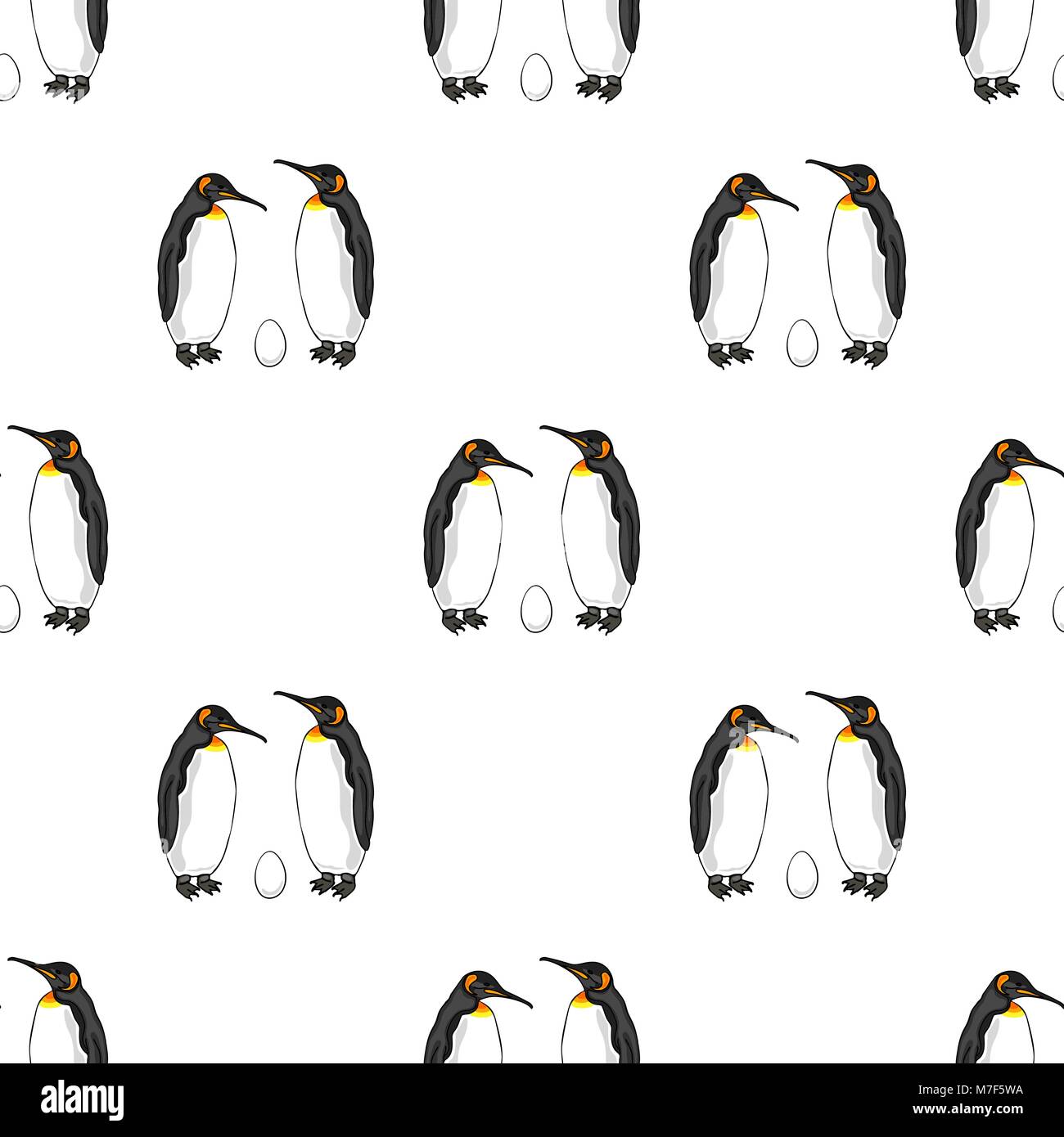 Motif d'oiseau sans vecteur couple penguin aux œufs. La famille manchot empereur Illustration de Vecteur