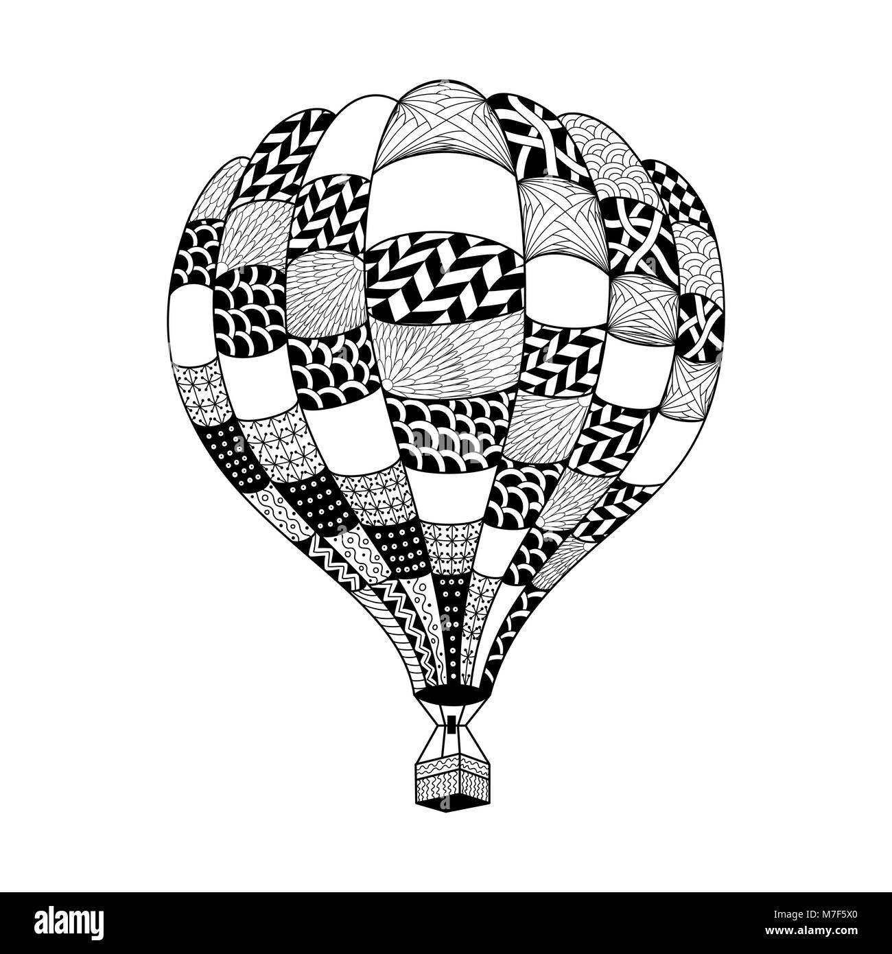 Montgolfière en vectoriel style zentangle. Livre à colorier. Ballon à air chaud à la main Illustration de Vecteur