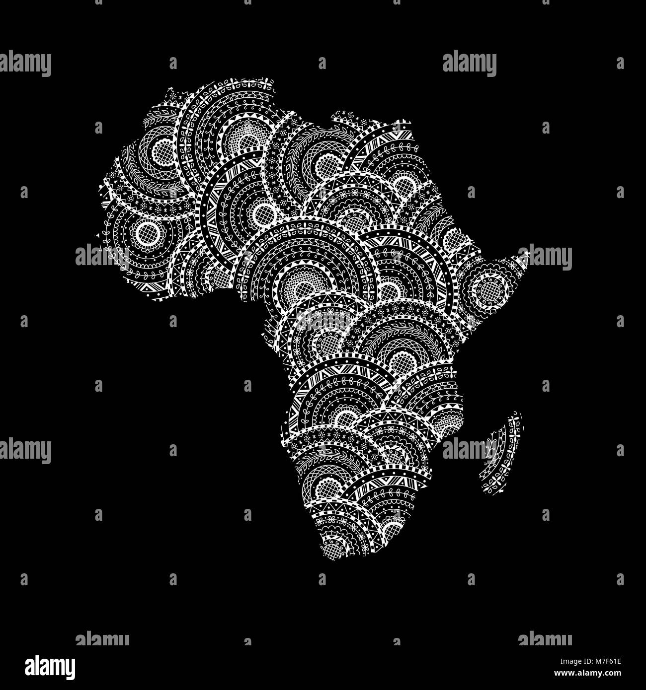 Silhouette vecteur de l'Afrique et Madagascar site du noir et blanc série mandalas. Coloriages livre anti stress pour adulte. Illustration de Vecteur