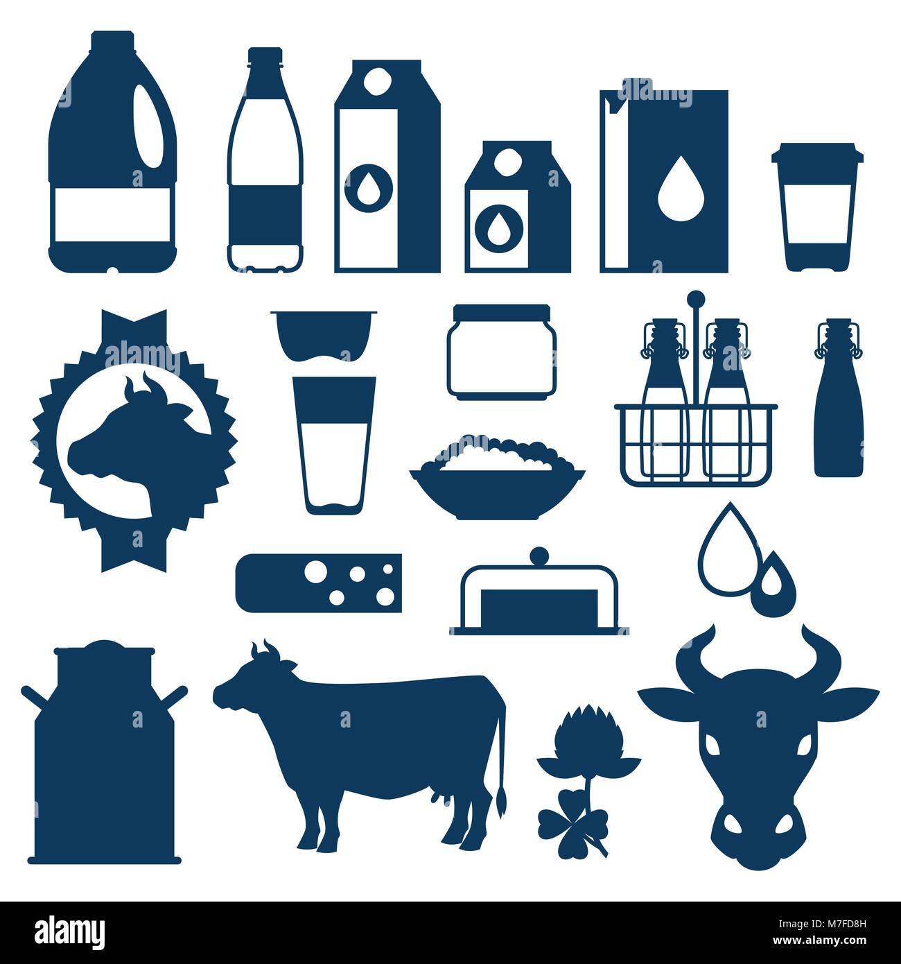 Ensemble de produits laitiers le lait et les objets Illustration de Vecteur