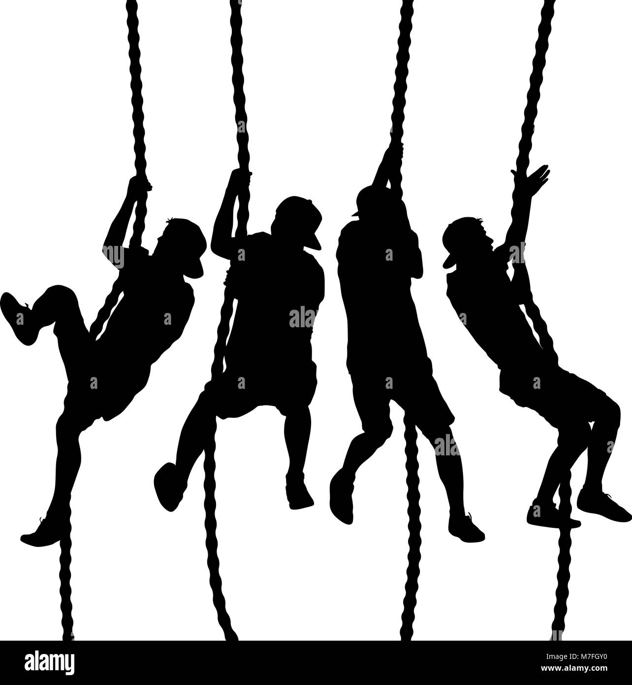 Ensemble Noir silhouette d'alpiniste escalade la corde raide sur les mains Illustration de Vecteur
