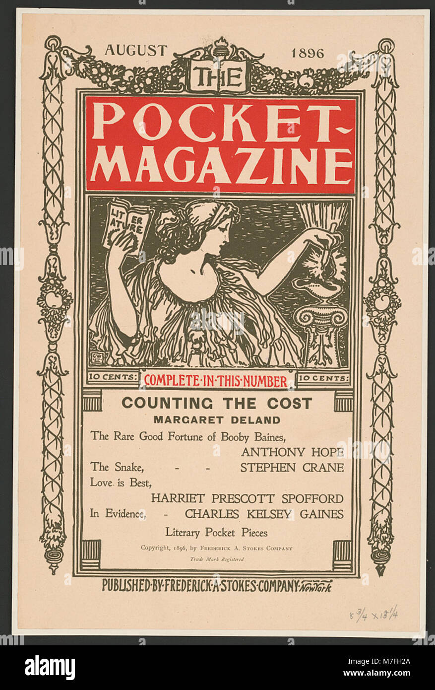 Le numéro d'août 1896 du Pocket Magazine, présentant l'histoire "Counting the Cost" de Margaret Deland, explorant les thèmes des dilemmes sociaux et moraux dans le contexte de la société de la fin du XIXe siècle. Banque D'Images
