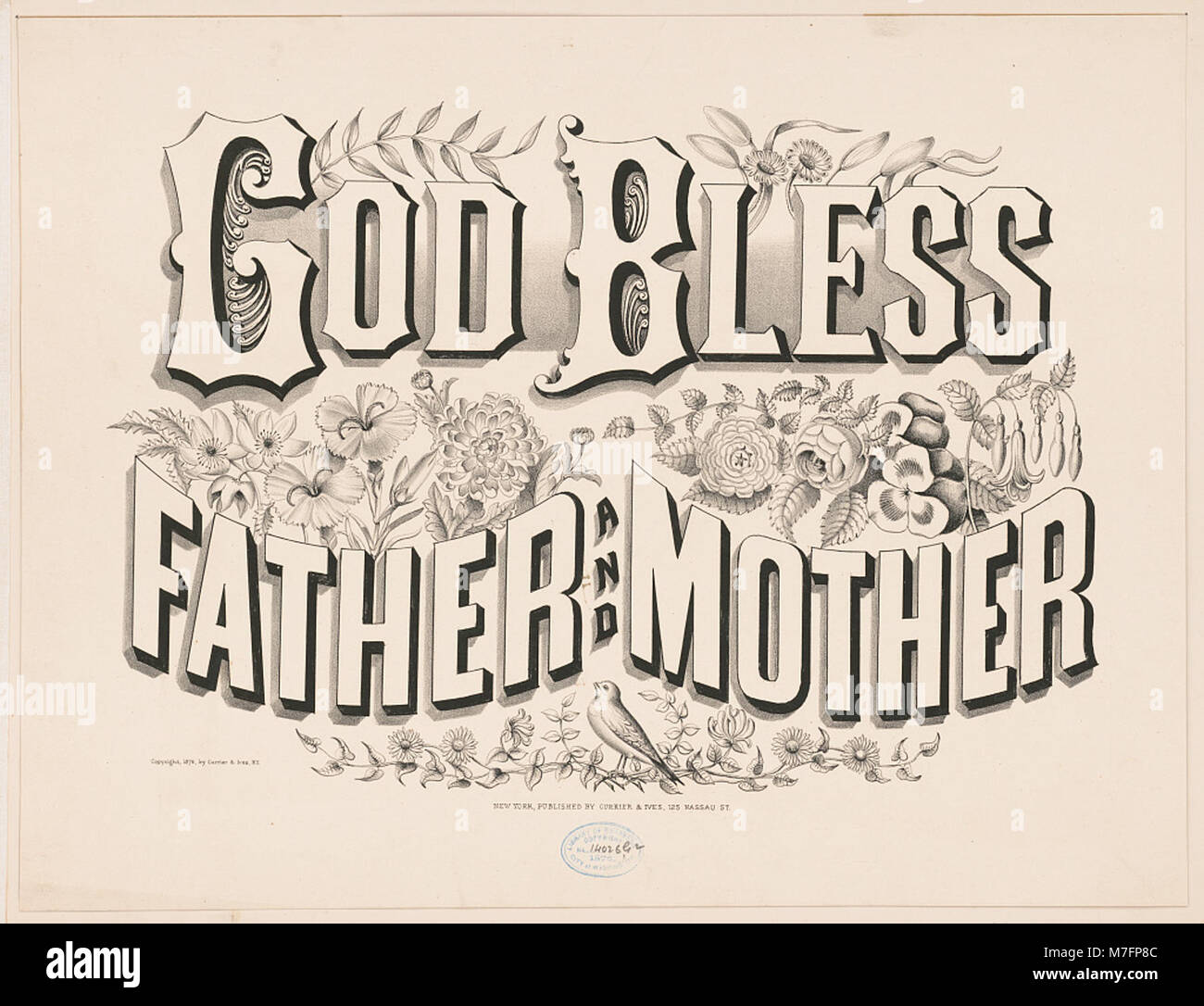Une inscription sincère lisant « Dieu bénisse père et mère », exprimant l'amour et la dévotion. Ce message capture les sentiments de liens familiaux et d'affection dans la société américaine du début du XXe siècle. Banque D'Images
