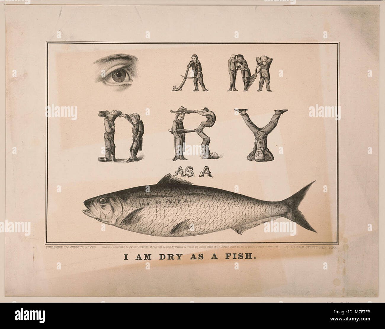 Une phrase fantaisiste ou humoristique, « je suis sec comme un poisson », probablement liée à un contexte historique ou culturel. Banque D'Images