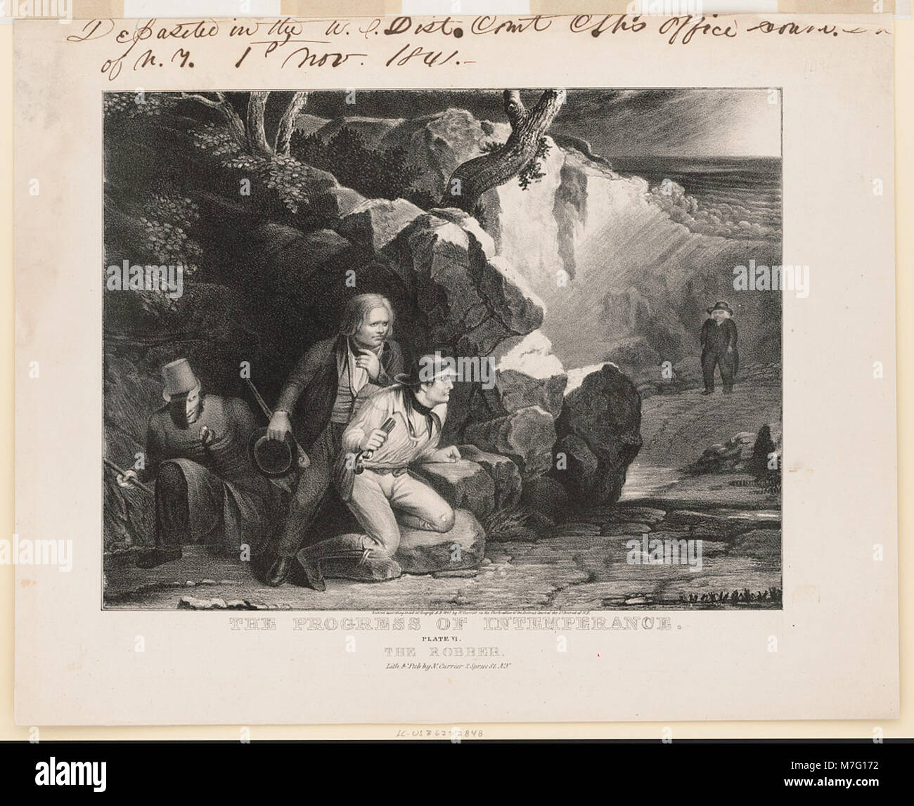 Illustration graphique représentant les effets négatifs de l'intempérance, intitulée « le voleur ». La pièce fait partie d’une série plus vaste explorant l’impact social de la consommation d’alcool au XIXe siècle. Banque D'Images