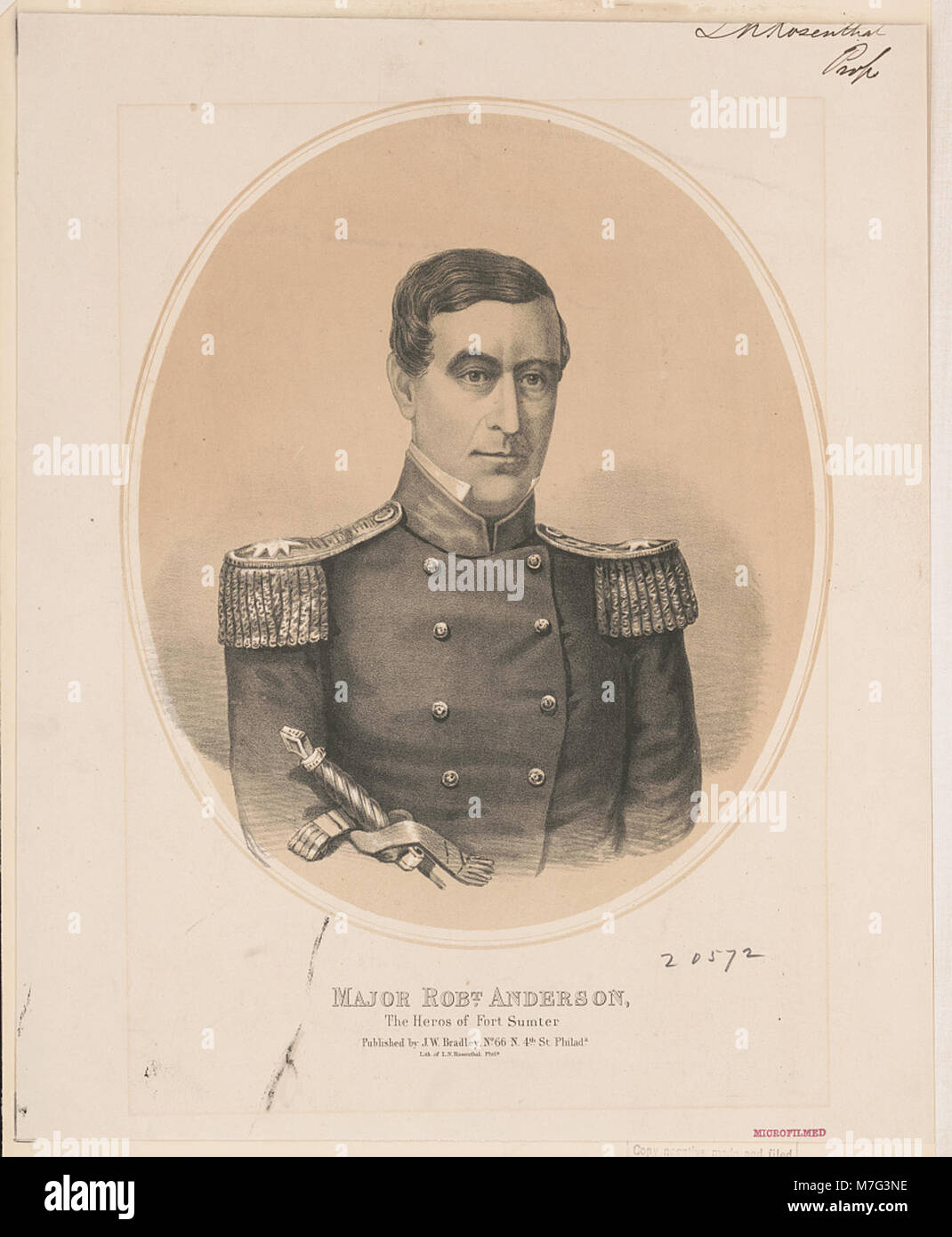 Une lithographie du major Robert Anderson, reconnu pour son leadership lors de la bataille de Fort Sumter, marquant le début de la guerre de Sécession. Banque D'Images