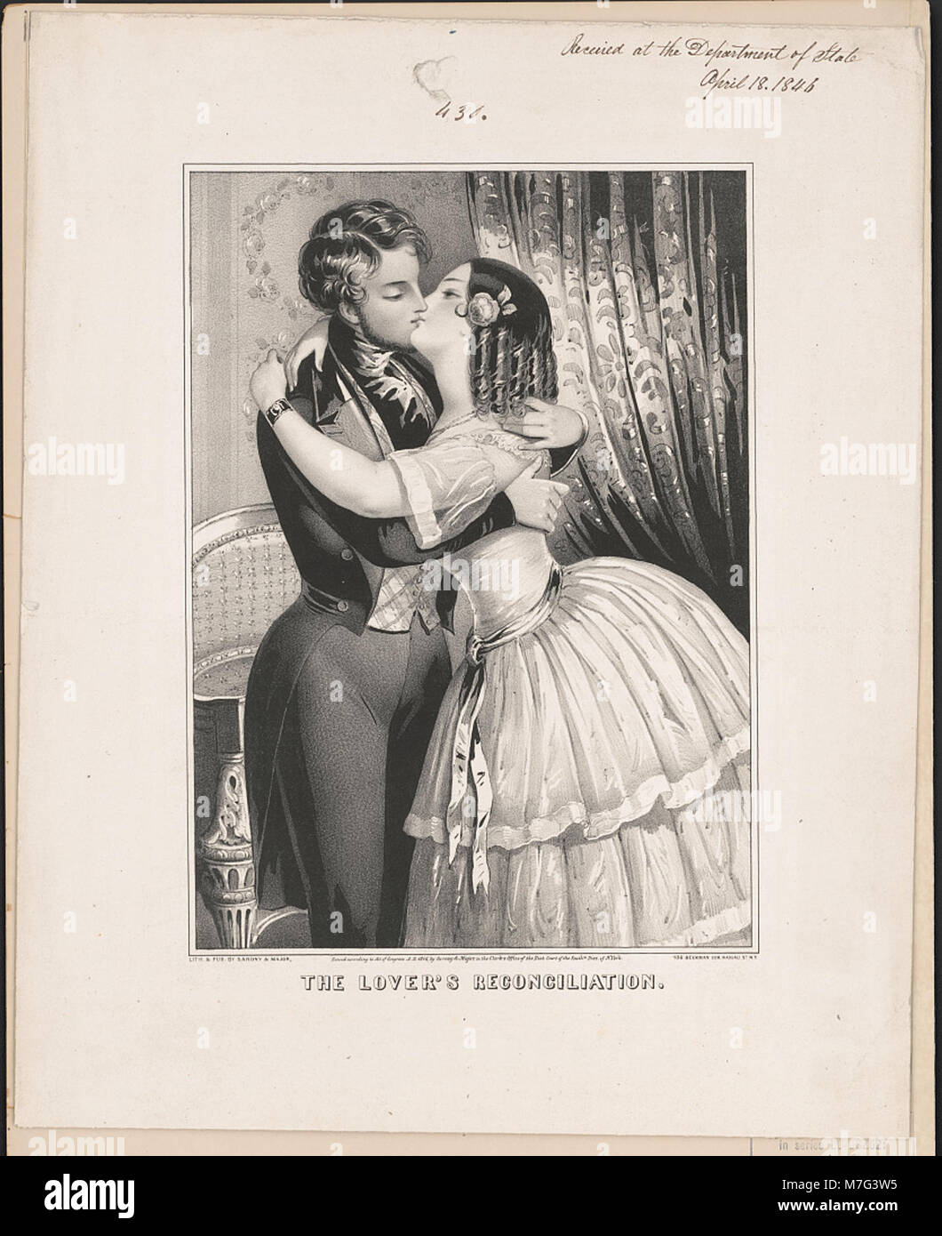« The Lover's Reconciliation » est une œuvre d'art émotionnelle représentant une réunion romantique, symbolisant les thèmes de l'amour, du pardon et de la réconciliation. La pièce transmet la profondeur émotionnelle et la connexion humaine impliquées dans la résolution des conflits dans les relations intimes. Banque D'Images