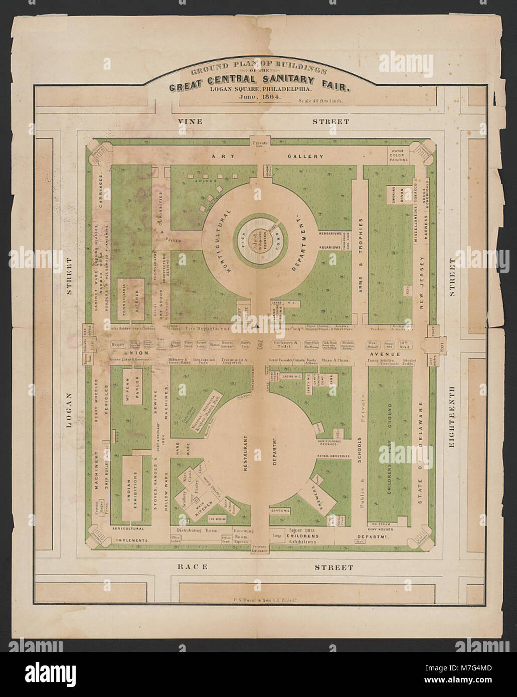 Plan de masse des bâtiments de la grande foire sanitaire centrale, Logan Square, Philadelphie, juin 1864 RCAC2016645704 Banque D'Images