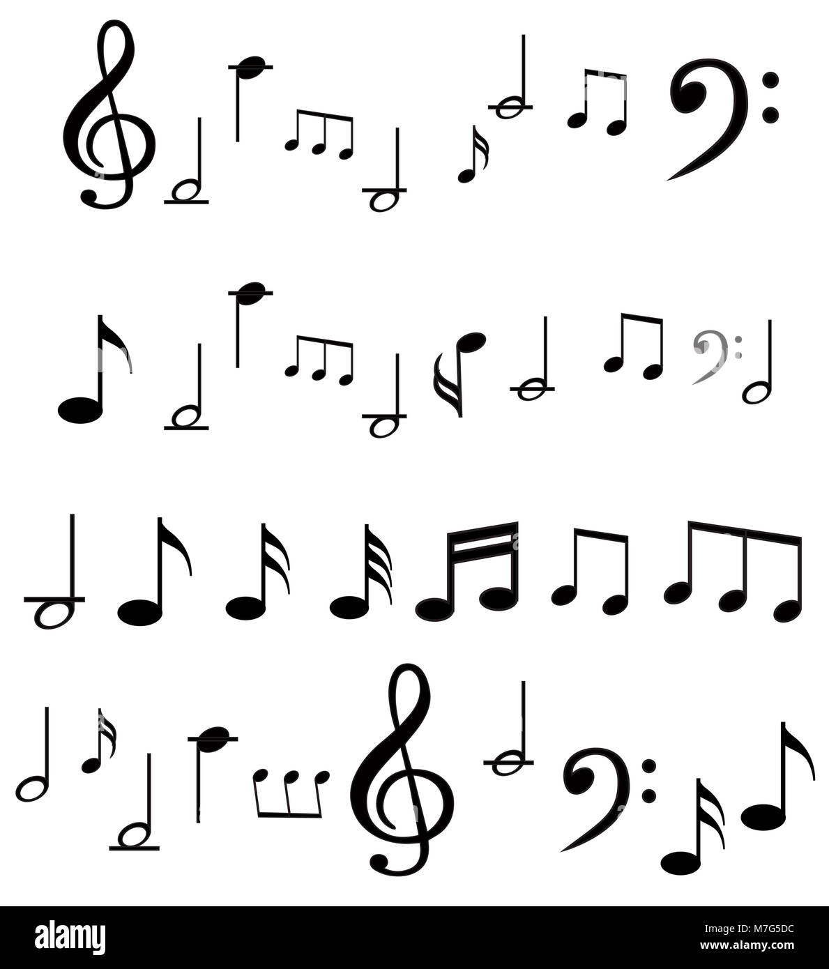 Note de musique de fond avec différents symboles musicaux Banque D'Images