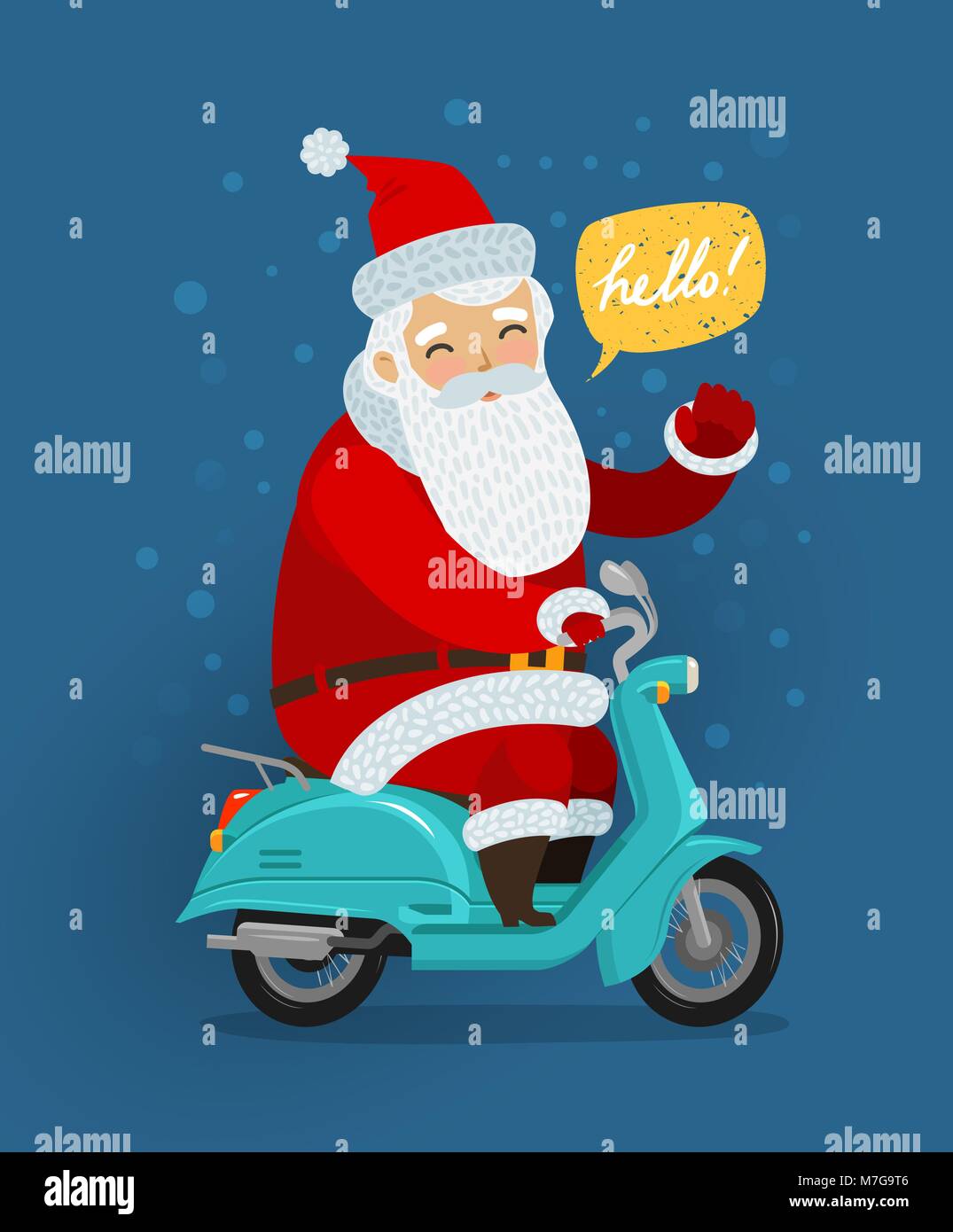 Père Noël Joyeux manèges un scooter rétro. Noël ou Nouvel an concept