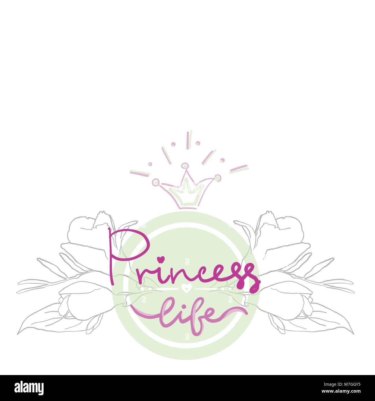 Partie Poule douche nuptiale, carte d'anniversaire fille couleur projekt logo, t-shirt d'impression, lettrage princess vie avec fleurs floral ornament in circle Illustration de Vecteur