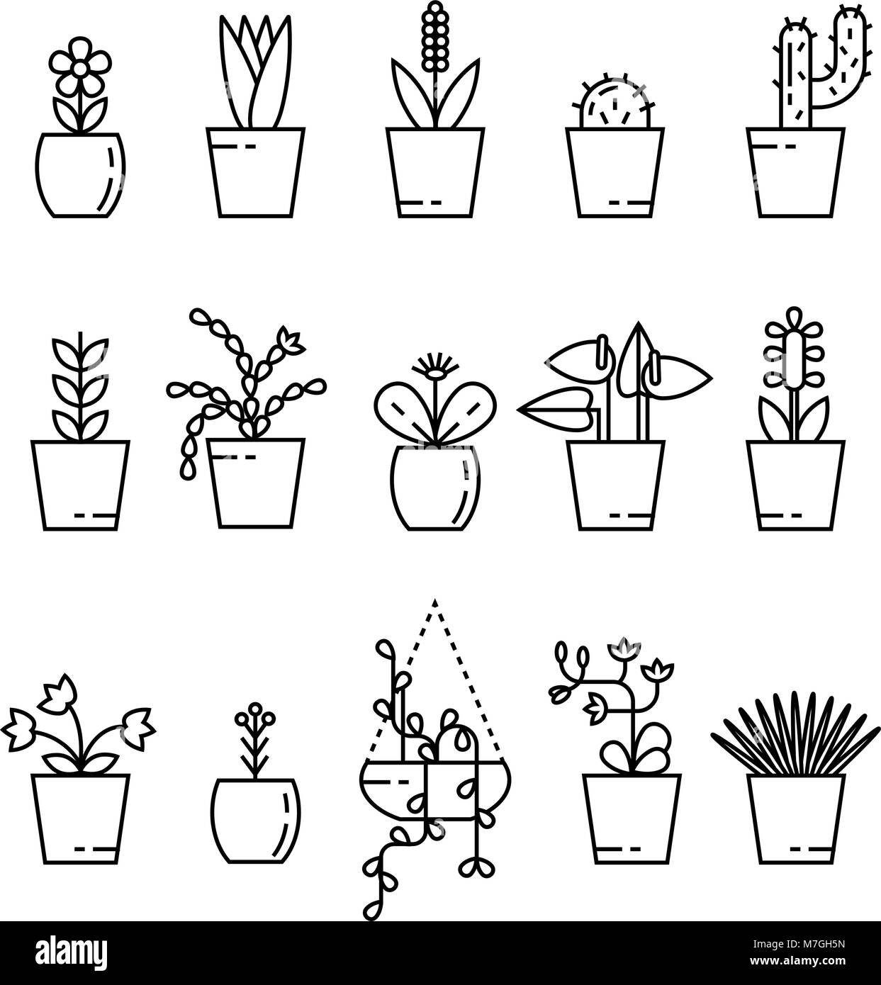 Ensemble de plante d'illustration vectorielles télévision. Décrire les plantes en pot. Illustration de Vecteur